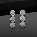 Estele Rhodium Plated CZ Precious Pears Earrings with Mint Pink Stones for Women