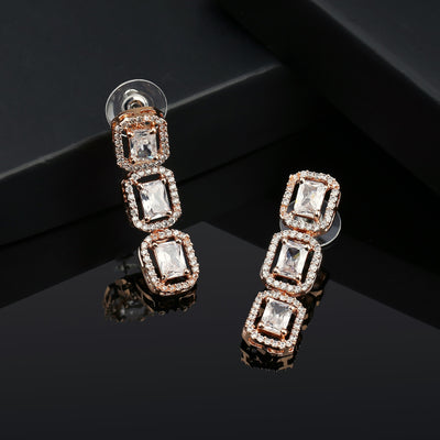 Estele Rose Gold Plated CZ Ossum Octagon Earrings for Women
