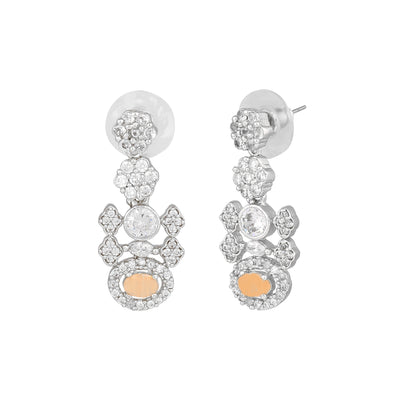 Estele Rhodium Plated CZ Flower Designer Earrings with Mint Orange Stones for Women