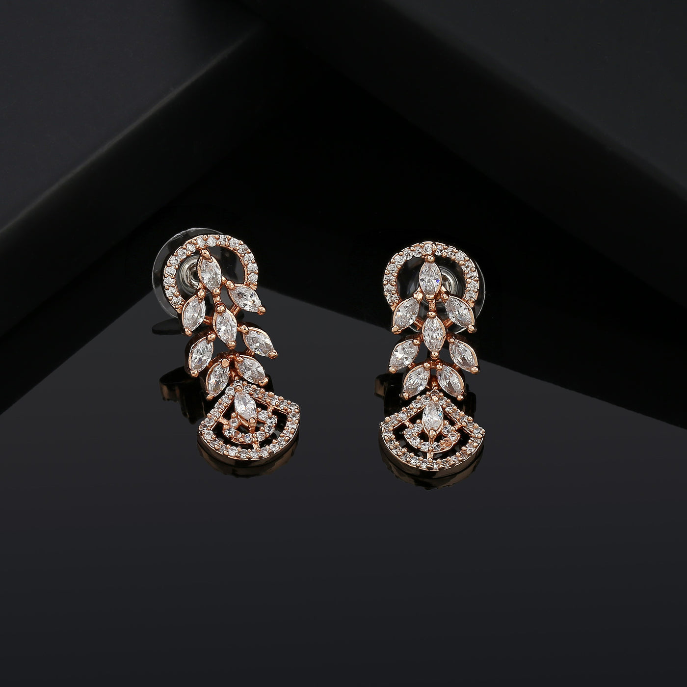 Estele Rose Gold Plated CZ Marquise Melody Earrings for Women