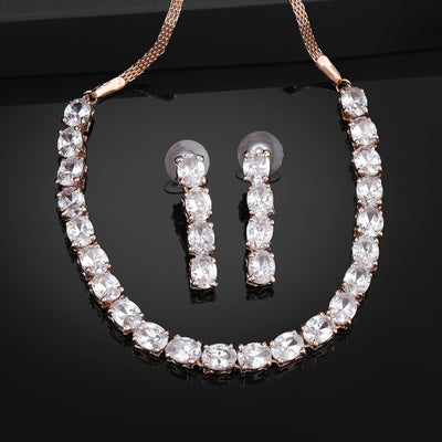 Estele Rose Gold Plated CZ Scintillating Necklace Set for Women
