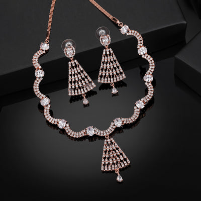 Estele Rose Gold Plated CZ Magnificent Necklace Set for Women