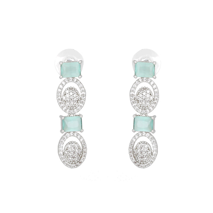 Estele Rhodium Plated CZ Circular Designer Necklace Set with Mint Green Crystals for Women