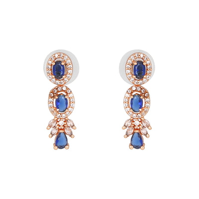 Estele Rose Gold Plated CZ Exquisite Necklace Set with Blue Crystals for Women