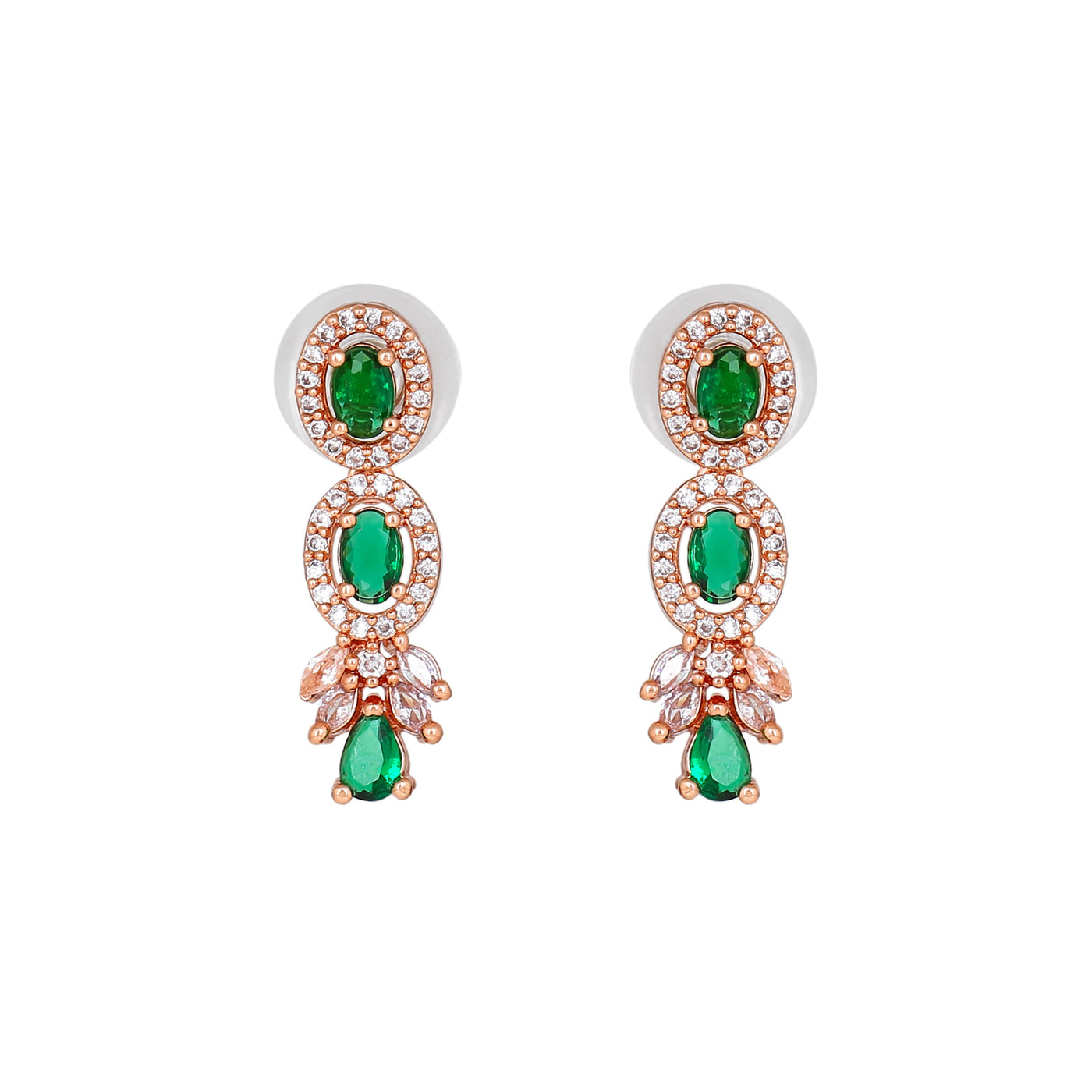 Estele Rose Gold Plated CZ Fascinating Necklace Set with Green Stones for Women