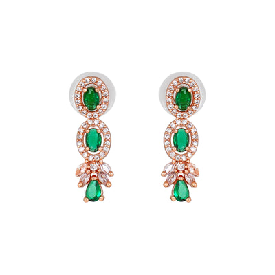 Estele Rose Gold Plated CZ Fascinating Necklace Set with Green Stones for Women