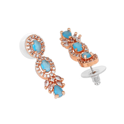Estele Rose Gold Plated CZ Shimmering Drop Earrings with Mint Blue Stones for Women
