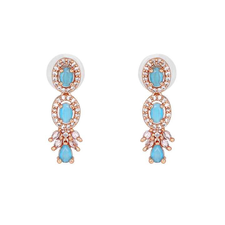 Estele Rose Gold Plated CZ Fascinating Necklace Set with Mint Blue Stones for Women