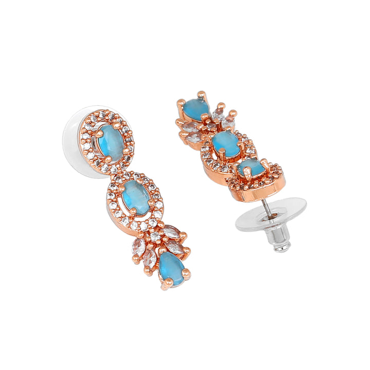 Estele Rose Gold Plated CZ Fascinating Necklace Set with Mint Blue Stones for Women