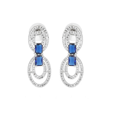 Estele Rhodium Plated CZ Attractive Necklace Set with Blue Stones for Women