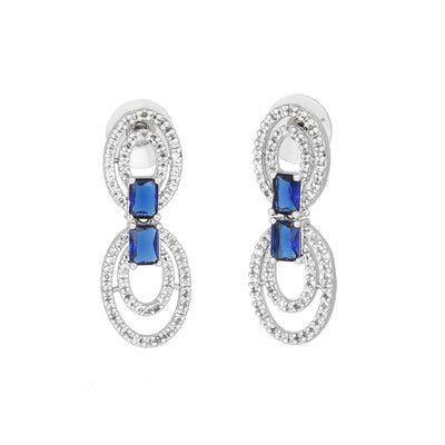 Estele Rhodium Plated CZ Attractive Necklace Set with Blue Stones for Women