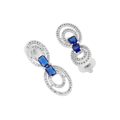 Estele Rhodium Plated CZ Attractive Necklace Set with Blue Stones for Women