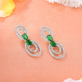 Estele Rhodium Plated CZ Circular Designer Drop Earrings with Green Stones for Women