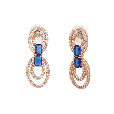 Estele Rose Gold Plated CZ Circular Designer Necklace Set with Blue Crystals for Women