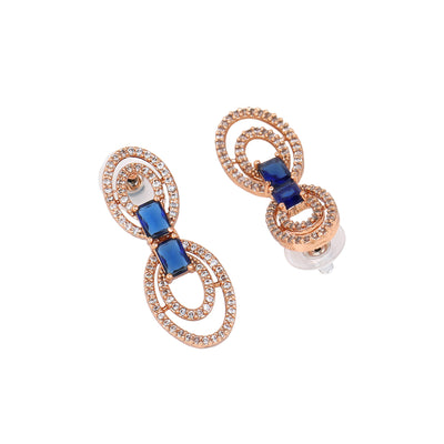 Estele Rose Gold Plated CZ Circular Designer Necklace Set with Blue Crystals for Women