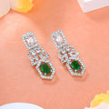 Estele Rhodium Plated CZ Sparkling Designer Earrings with Green Crystals for Women