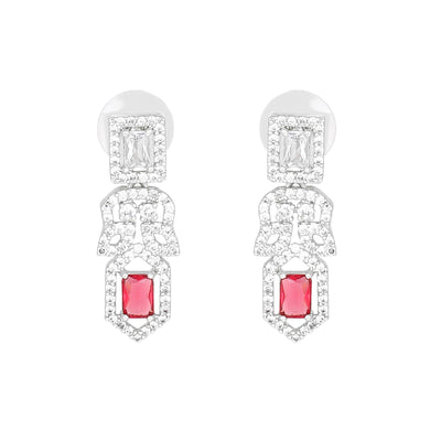 Estele Rhodium Plated CZ Sparkling Designer Earrings with Tourmaline Pink Crystals for Women
