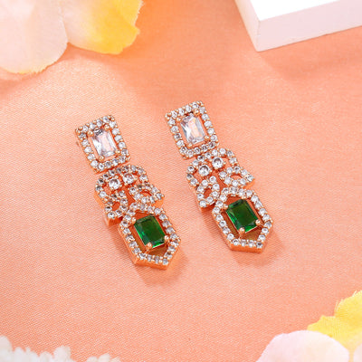 Estele Rose Gold Plated CZ Gleaming Drop Earrings with Emerald Stones for Women