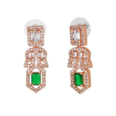 Estele Rose Gold Plated CZ Gleaming Drop Earrings with Emerald Stones for Women