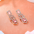 Estele Rose Gold Plated CZ Fascinating Designer Earrings with Mint Pink Crystals for Women