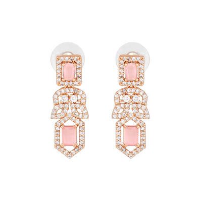 Estele Rose Gold Plated CZ Fascinating Designer Earrings with Mint Pink Crystals for Women