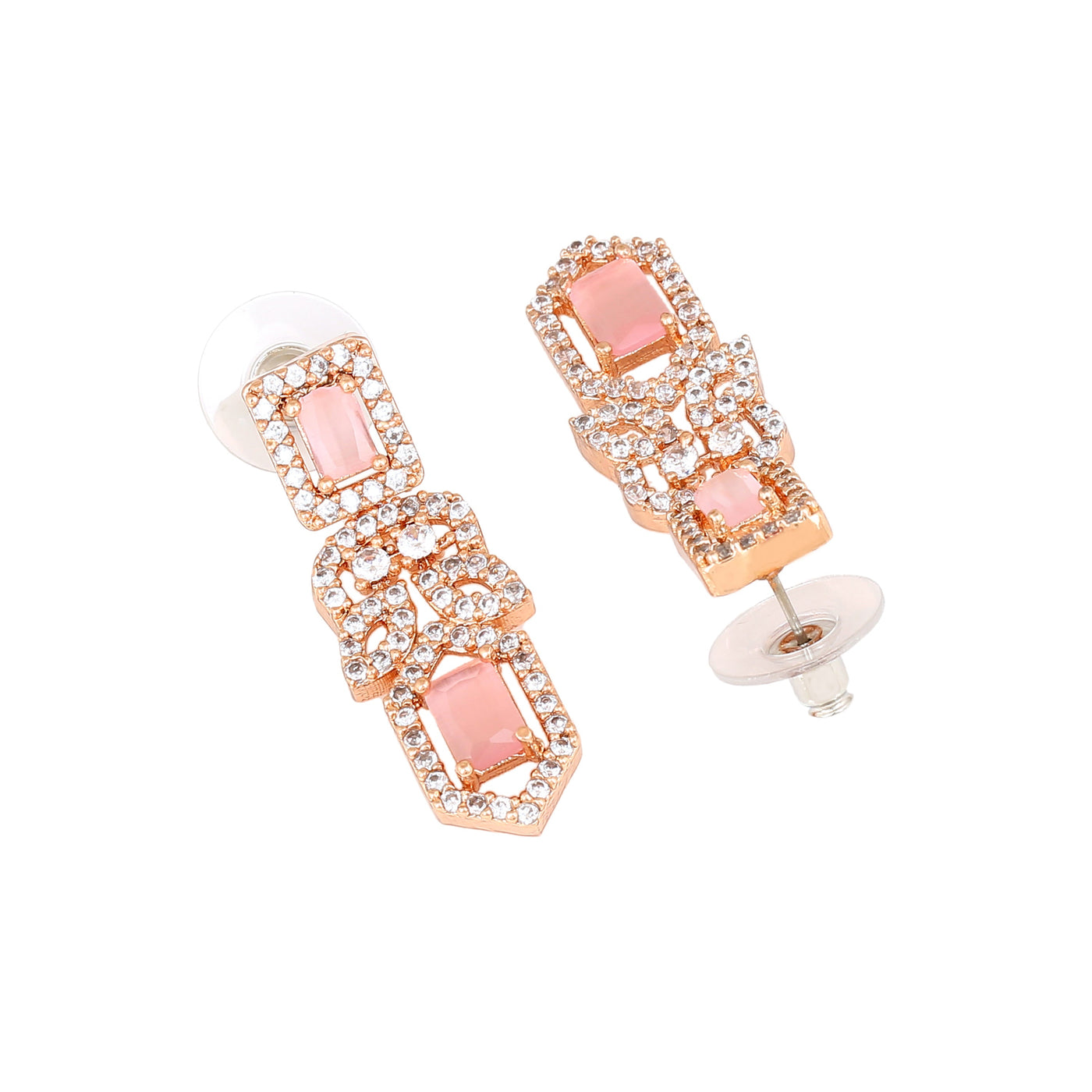 Estele Rose Gold Plated CZ Fascinating Designer Earrings with Mint Pink Crystals for Women