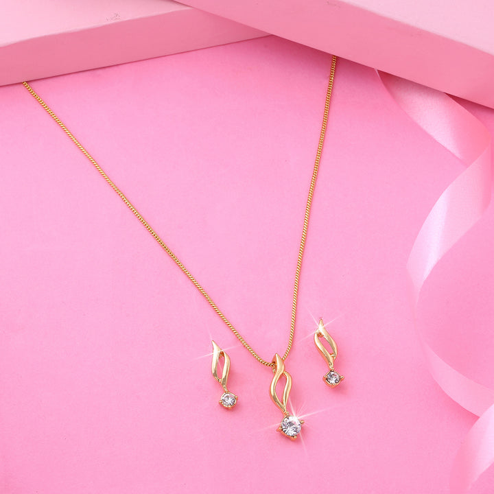 Estele Gold Plated Solitaire Pendant Set with American Diamonds for Women