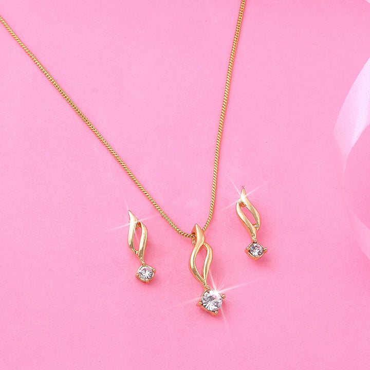Estele Gold Plated Solitaire Pendant Set with American Diamonds for Women