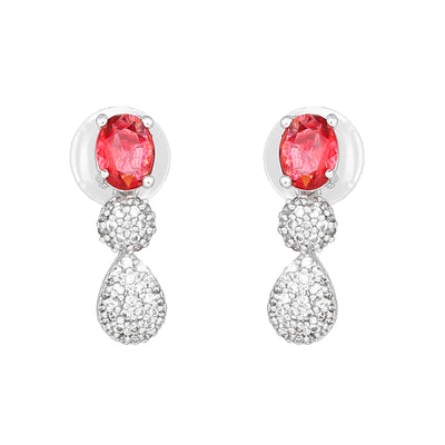 Estele Rhodium Plated CZ Charming Earrings with Tourmaline Pink for Women