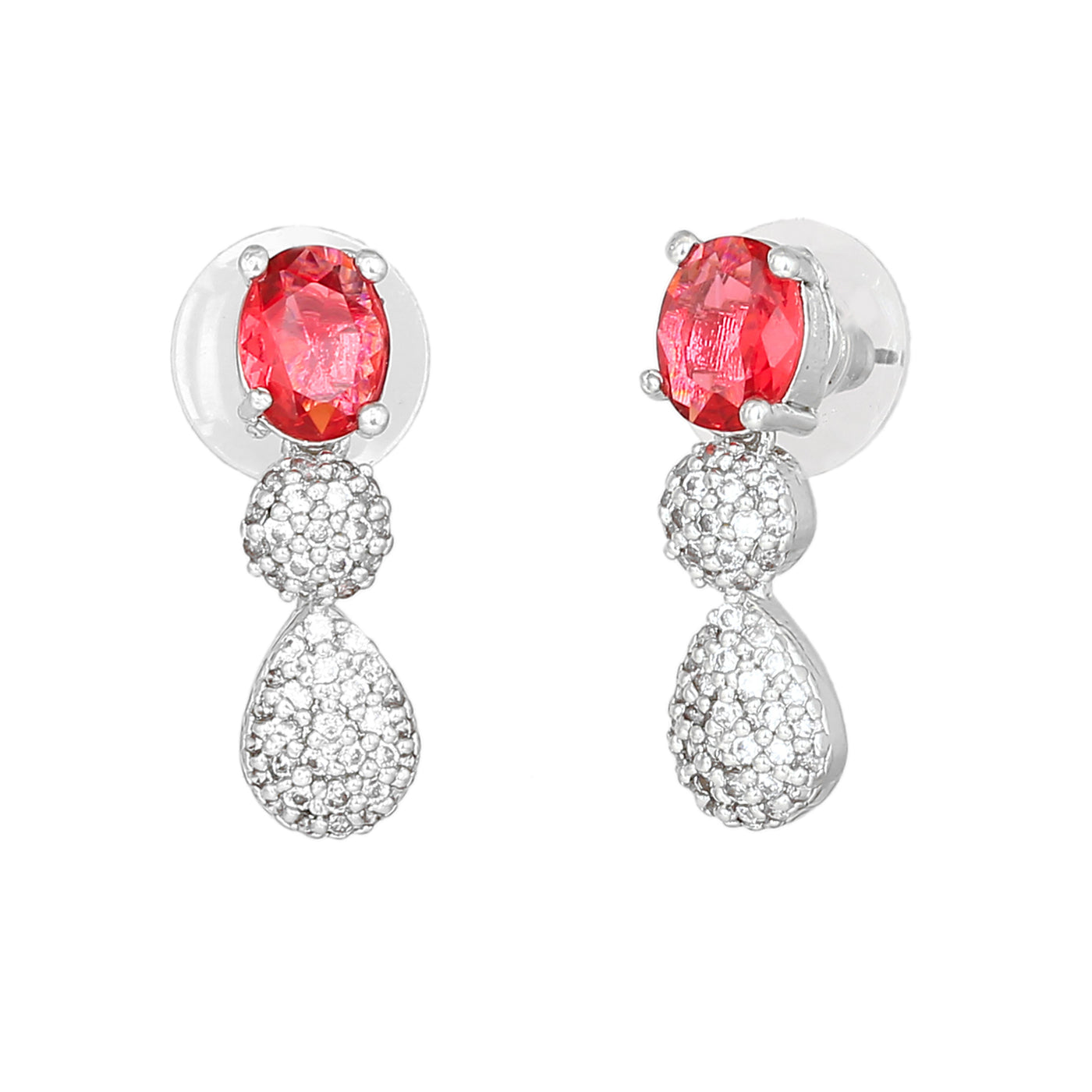 Estele Rhodium Plated CZ Charming Earrings with Tourmaline Pink for Women