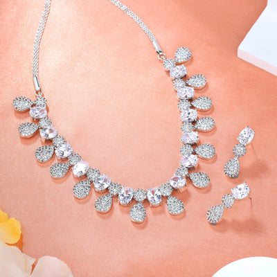 Estele Rhodium Plated CZ Shimmering Necklace Set for Girls & Women's