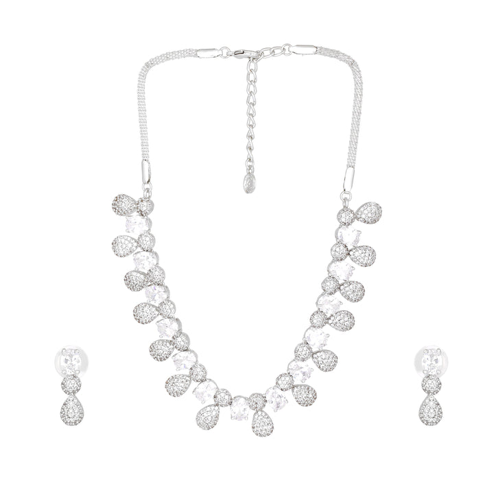 Estele Rhodium Plated CZ Shimmering Necklace Set for Girls & Women's