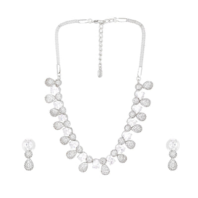 Estele Rhodium Plated CZ Shimmering Necklace Set for Girls & Women's