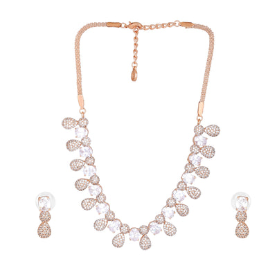 Estele Rose Gold Plated CZ Circular Designer Necklace Set for Women
