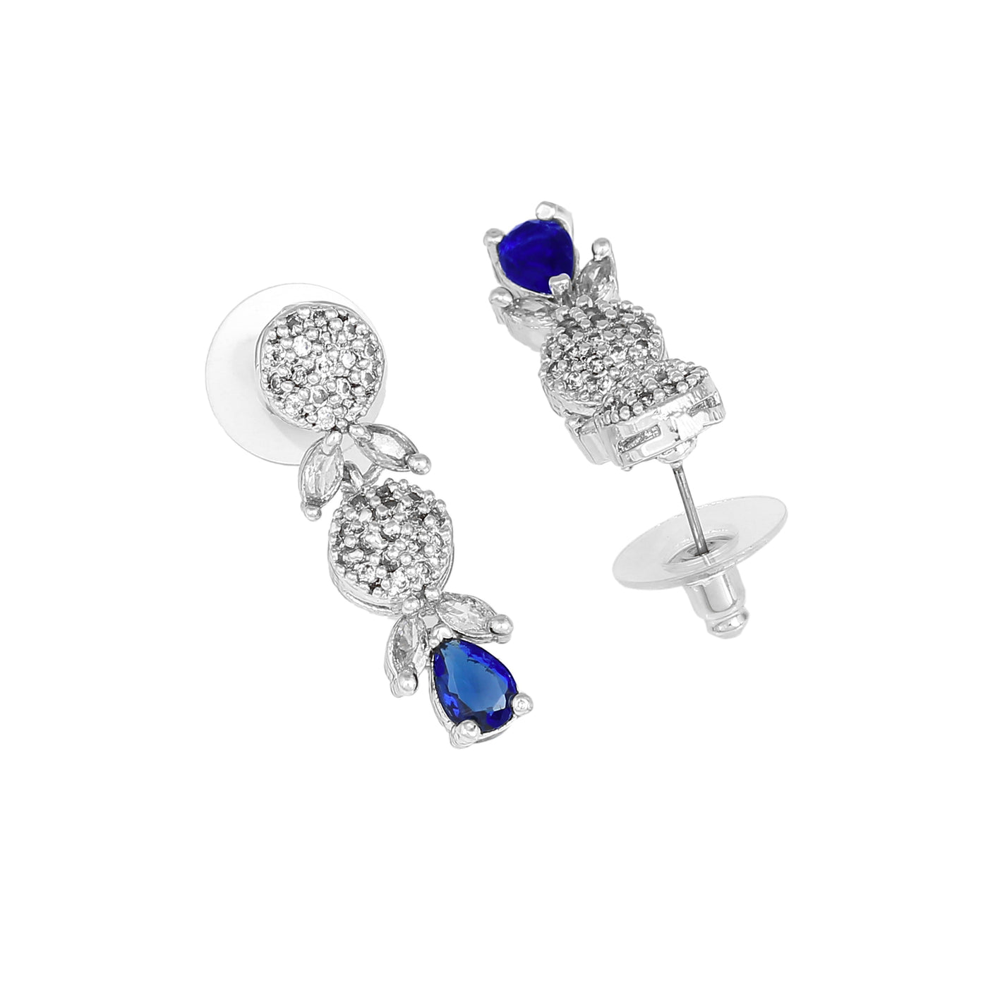 Estele Rhodium Plated CZ Sparkling Necklace Set with Blue Crystals for Women