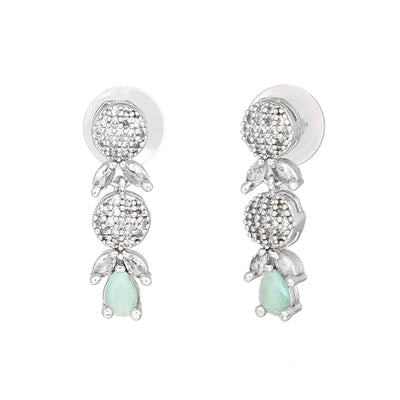 Estele Rhodium Plated CZ Twinkling Drop Earrings with Mint Green for Women