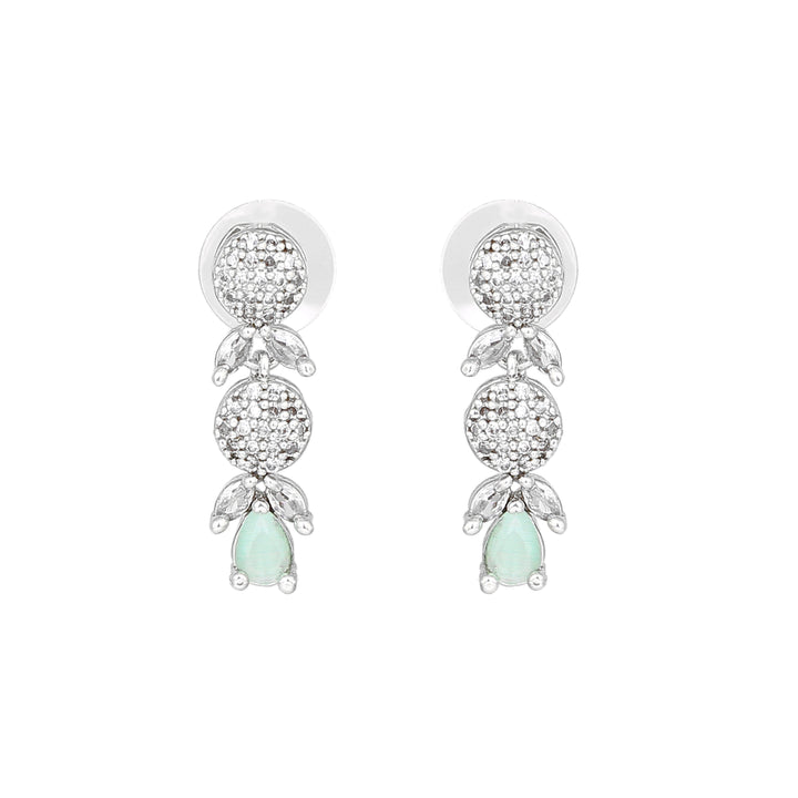 Estele Rhodium Plated CZ Stunning Necklace Set with Mint Green Crystals for Women