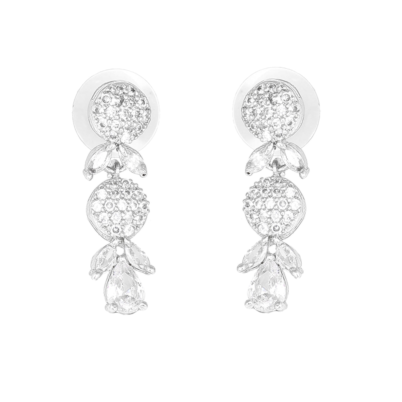 Estele Rhodium Plated CZ Twinkling Drop Earrings for Women