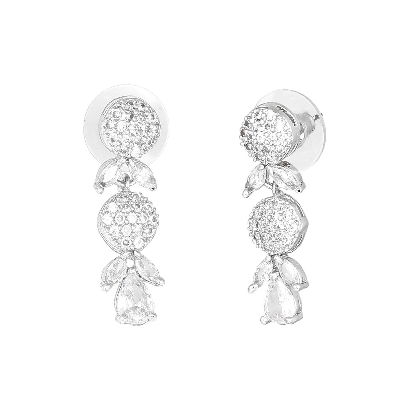 Estele Rhodium Plated CZ Twinkling Drop Earrings for Women