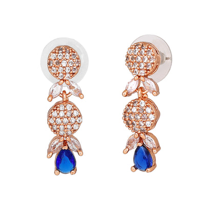 Estele Rose Gold Plated CZ Twinkling Drop Earrings with Blue Stones for Women