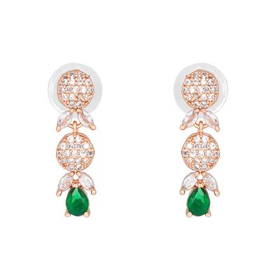Estele Rose Gold Plated CZ Twinkling Drop Earrings with Green Stones for Women