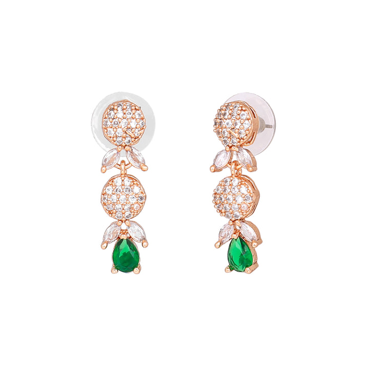 Estele Rose Gold Plated CZ Gorgeous Necklace Set with Green Crystals for Women