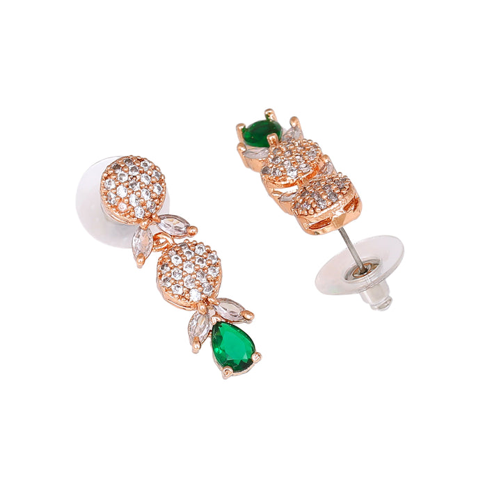 Estele Rose Gold Plated CZ Gorgeous Necklace Set with Green Crystals for Women