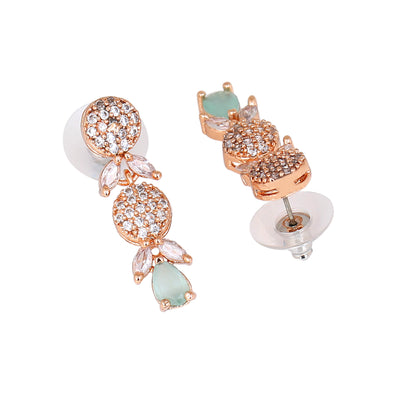 Estele Rose Gold Plated CZ Twinkling Drop Earrings with Mint Green Stones for Women