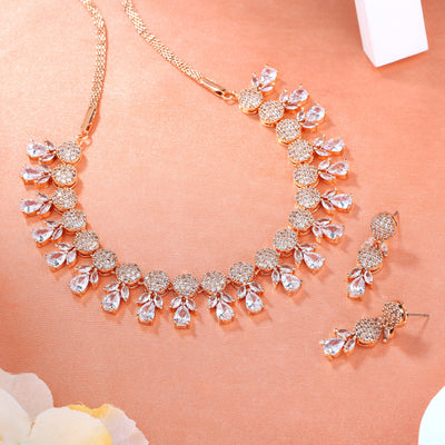 Estele Rose Gold Plated CZ Glowing Necklace Set for Women