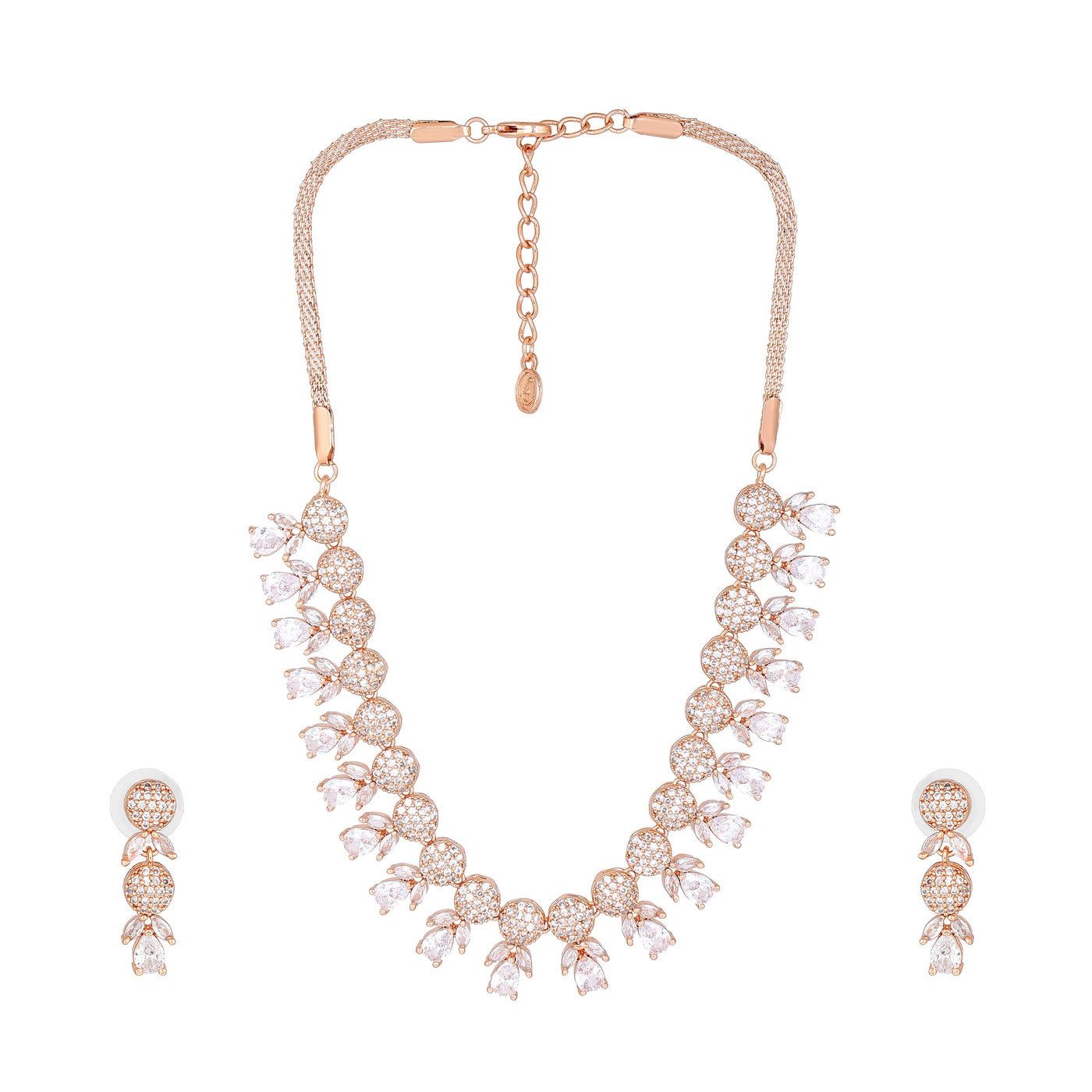 Estele Rose Gold Plated CZ Glowing Necklace Set for Women