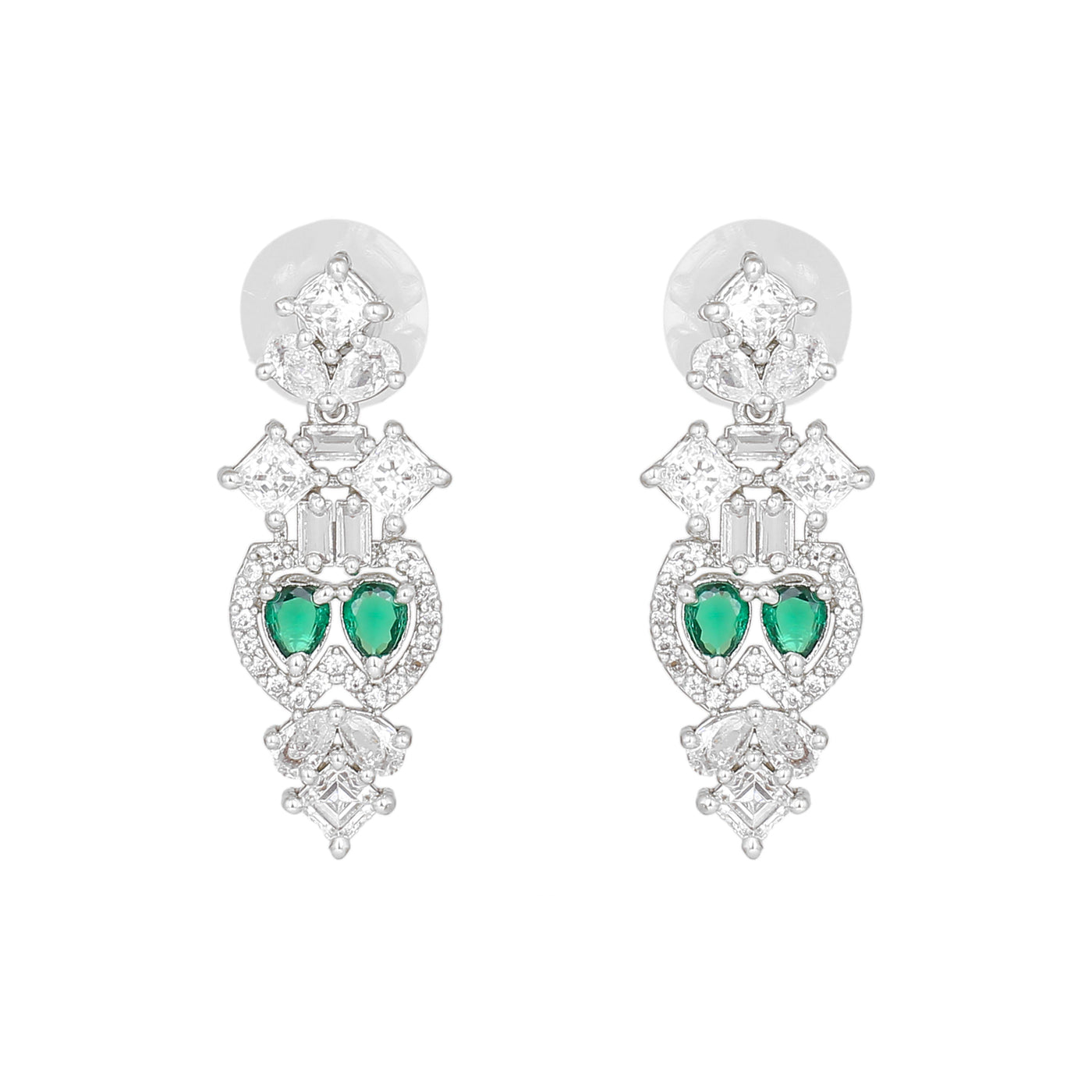 Estele Rhodium Plated CZ Fascinating Drop Earrings with Emerald Crystals for Women