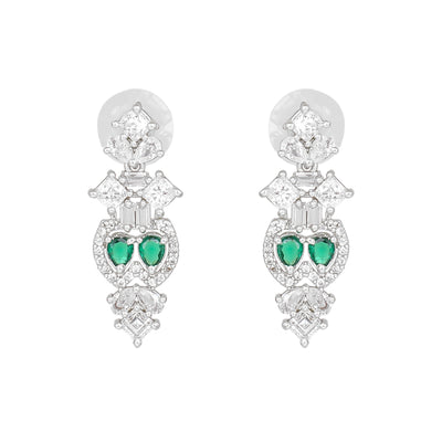 Estele Rhodium Plated CZ Fascinating Drop Earrings with Emerald Crystals for Women