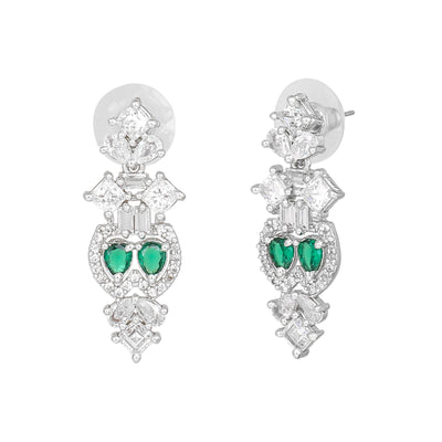 Estele Rhodium Plated CZ Fascinating Drop Earrings with Emerald Crystals for Women