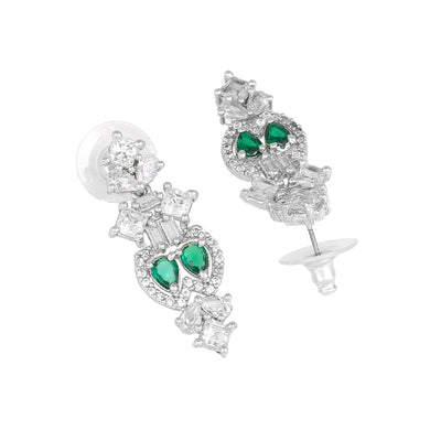 Estele Rhodium Plated CZ Fascinating Drop Earrings with Emerald Crystals for Women